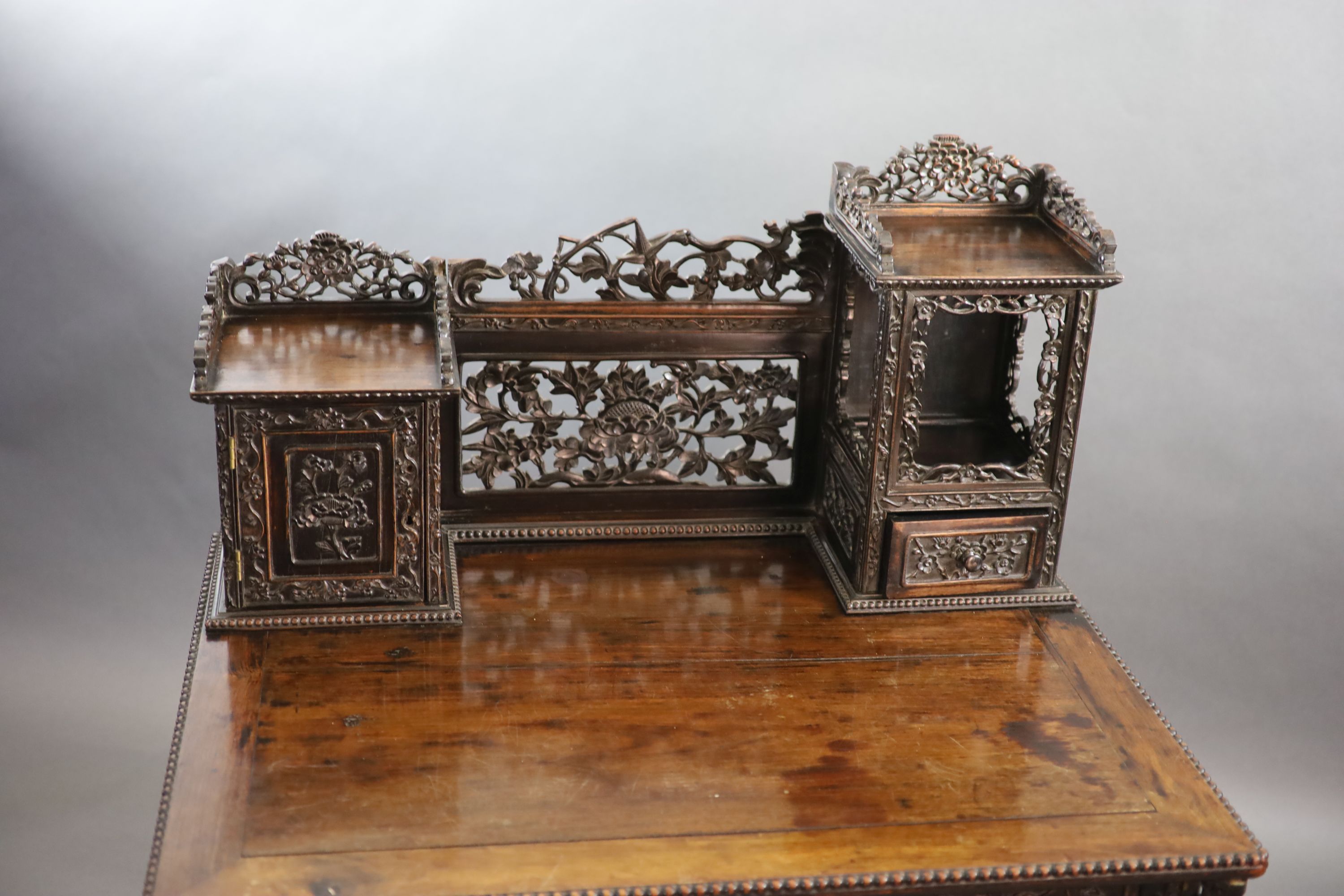 A late 19th century Chinese hongmu desk, W.94cm D.71cm H.128cm